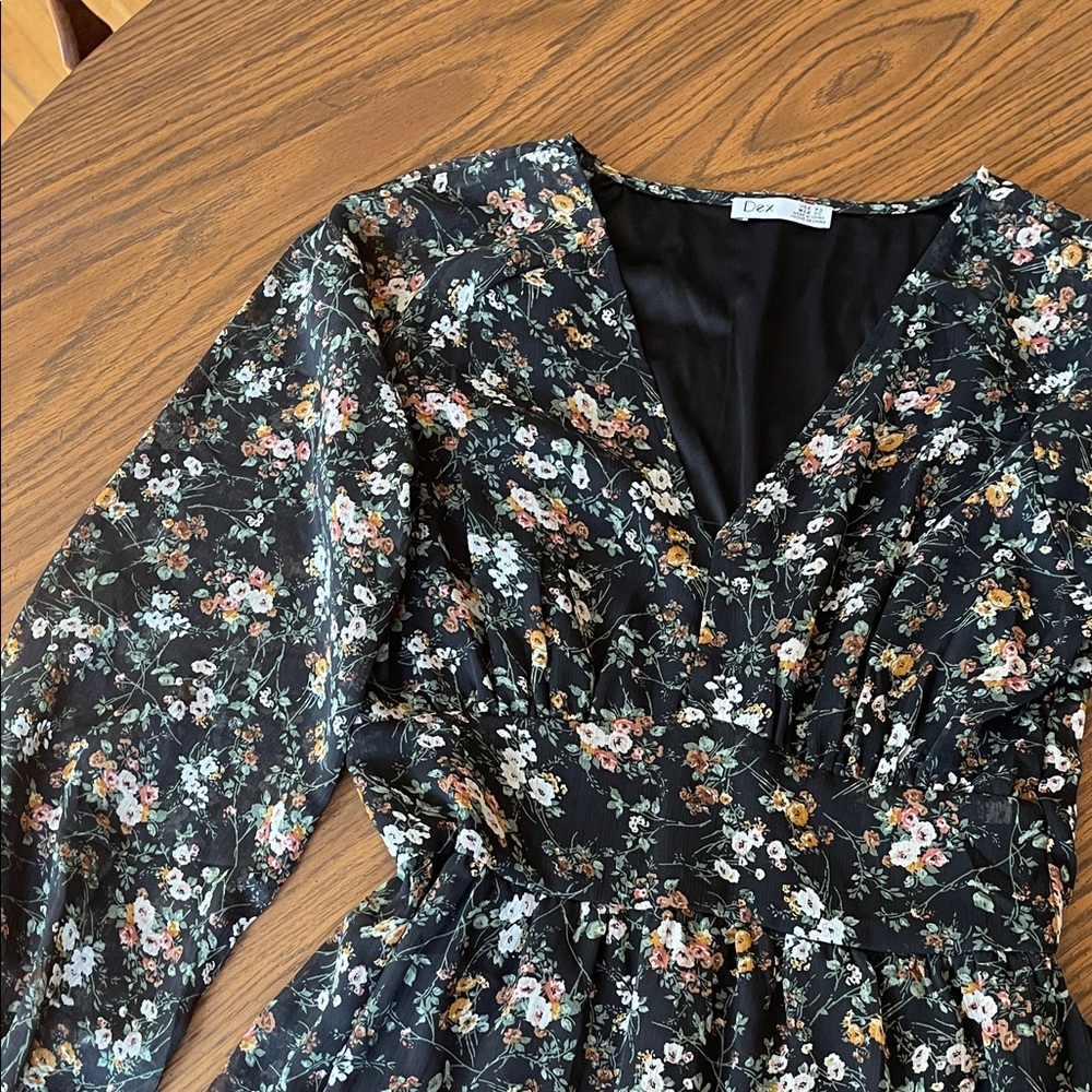 Dex Black Multicolor Floral Long Sleeve Dress